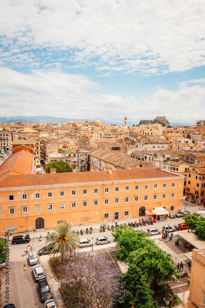 Fototapeta premium New Venetian Fortress in corfu city. Historic 16th-century Venetian fortified castle view on the city and the sea. Corfu, Greece
