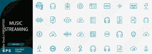 Music streaming outline vector icon set modern audio technology symbol