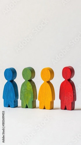 Colored Wooden Figures Inclusion Diversity White Background