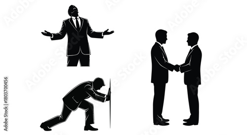 Dynamic business silhouettes showing triumph, collaboration and stress