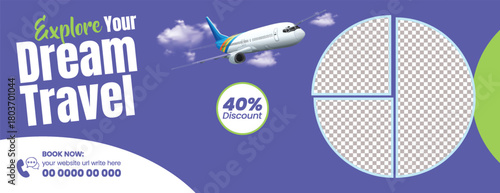 Travel Header and Tourism Banner Template Design Featuring Travel Sale, Adventure Trip Promo, Holiday Tour Packages, Flight Ticket Booking, Hotel Resort Deals, Travel Agency Advertisement