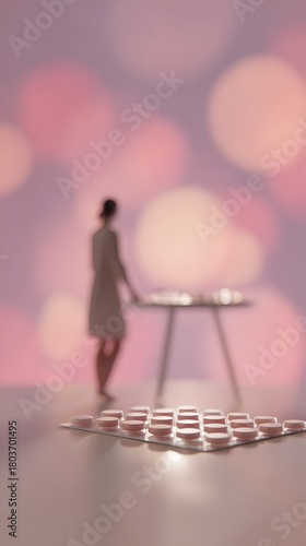 Detailed medical concept illustration showing a female patient receiving hormone therapy for breast cancer treatment in a calm hospital environment symbolizing healing, strength, and modern healthcare