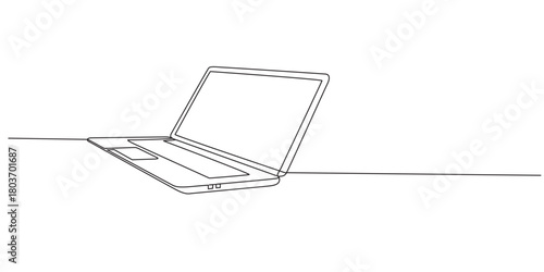 Single line drawing of laptop gadget isolated on white background. Vector illustration, One line drawing of laptop gadget