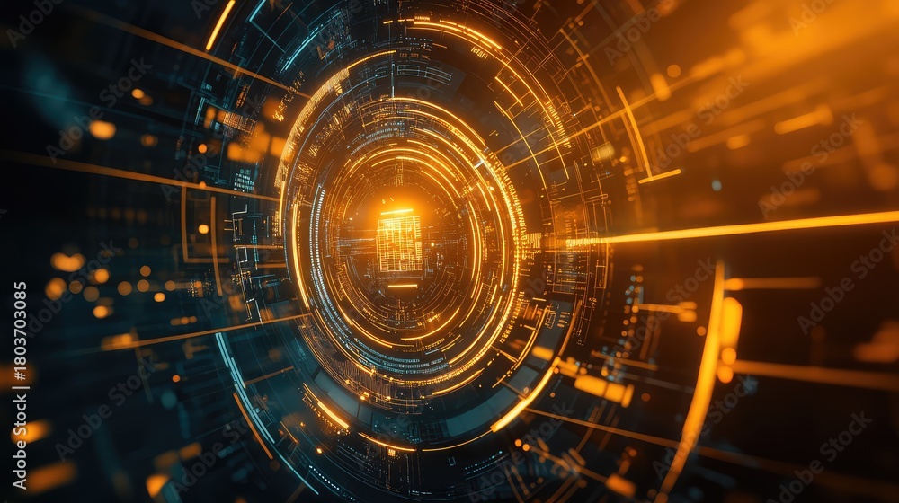 Fototapeta premium Digital data transfer inside a futuristic circuit core