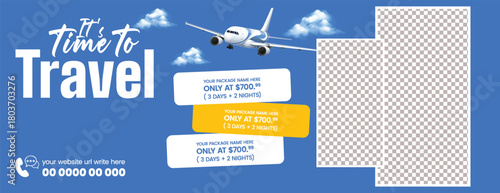 Travel Agency Business Banner and Tourism Cover Template Design Highlighting Travel Deals, Adventure Trip Offers, Summer Holiday Packages, Hotel Resort Booking, Flight Ticket Promo Advertisement