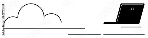 Cloud and laptop signify cloud computing, online work, and digital technology. Ideal for technology, connectivity, cloud storage, remote work, innovation, minimalistic design and communication