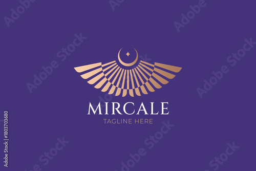 Abstract Crescent Moon Light and Wings Logo Sign Symbol Miracle and Mystical Night