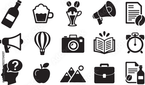 Business, Media, and Lifestyle Glyph Icons Vector Set