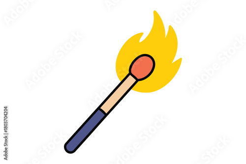 Burning matchstick illustration simple flat vector design isolated on white background