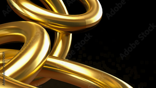 The Golden Interlocked Rings on Dark Background 3d Rendering.