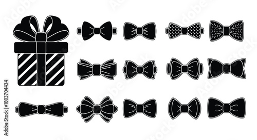Stylized gift box with assorted bow tie designs for festive events