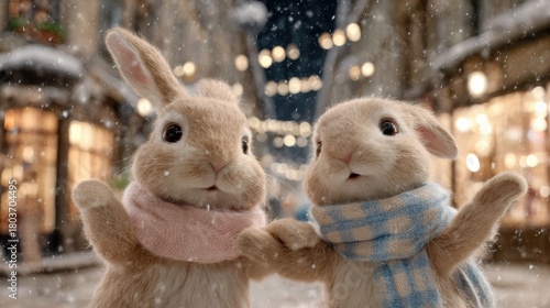 マフラーを巻いた可愛いうさぎ