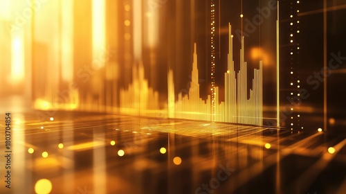 Digital golden bar graph showing stock market finance data