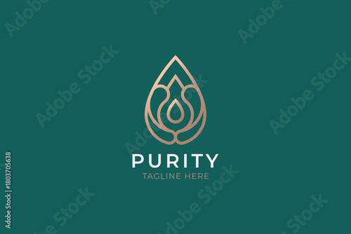Purity Purify Mineral Water Drop Logo Luxury Beauty Fashion Wellness Natural Brand