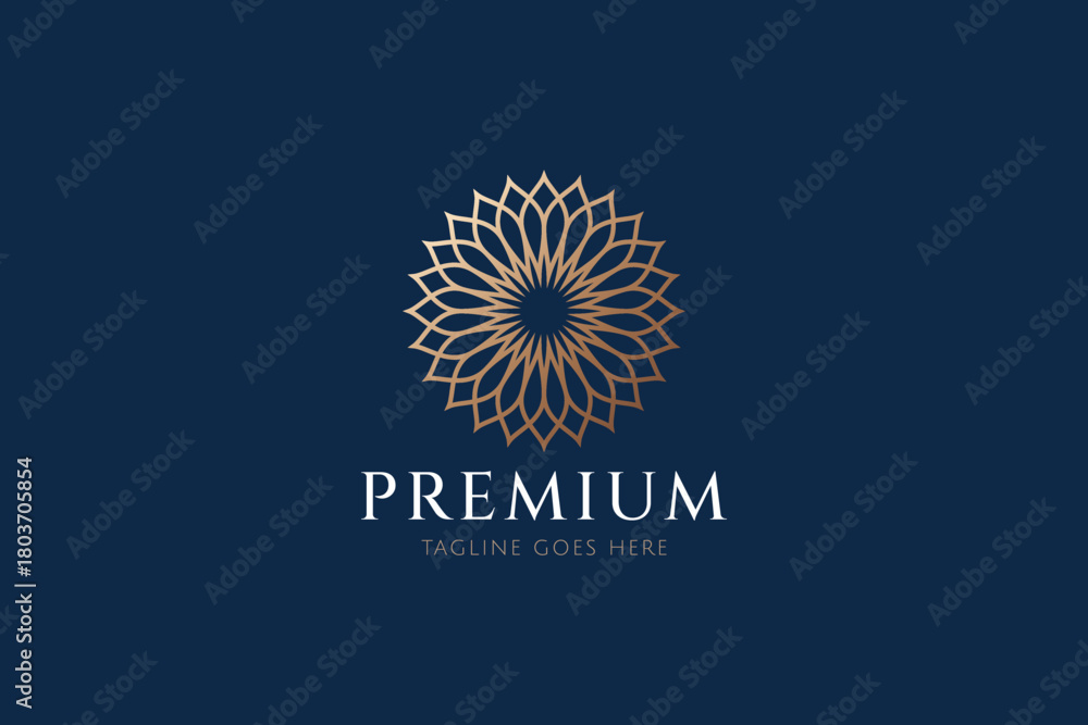 Fototapeta premium Geometric Premium Logo with Floral Mandala Linear Ornate Petal Bloom Sign Symbol