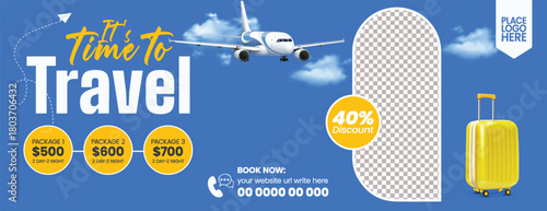 Travel Agency Social Media Header and Tourism Horizontal Banner Template Design Highlighting Holiday Tour Promotion, Travel Sale, Adventure Trip Deals, Hotel Resort Booking, Online Ticket Advertisemen