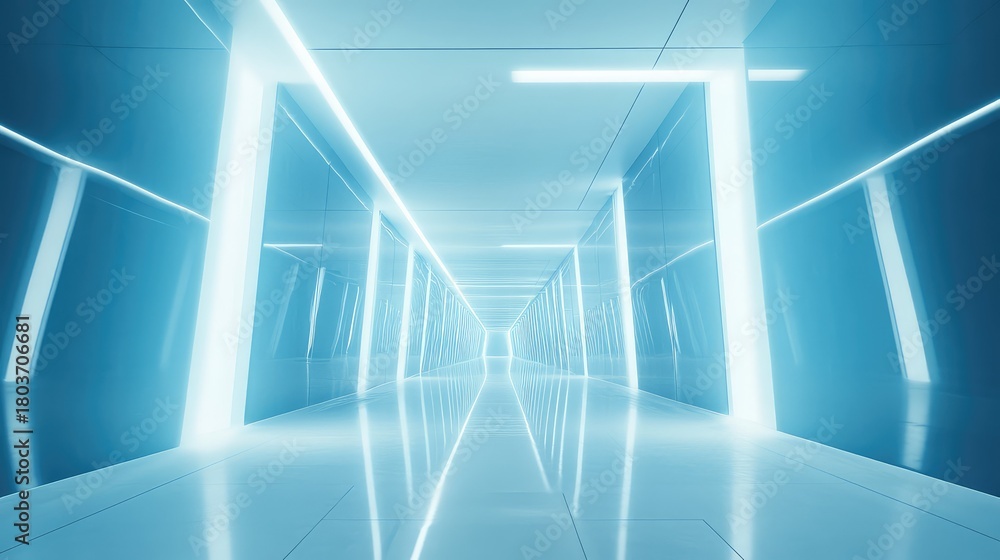 Obraz premium Futuristic blue neon light tunnel extending into infinity