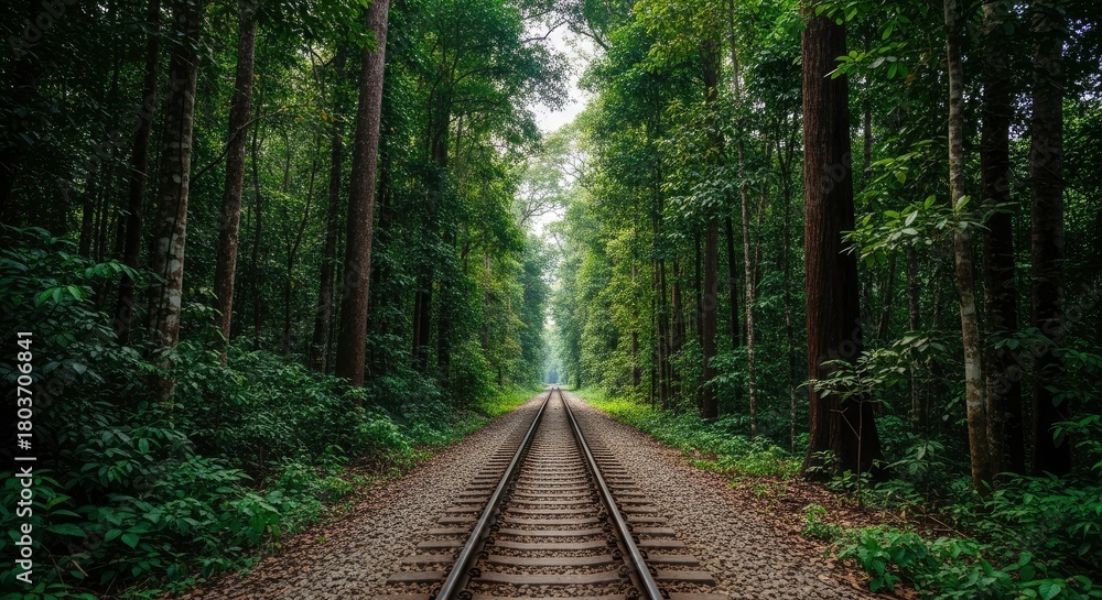 Obraz premium Railway Through the Forest - A Journey into Natures Embrace.