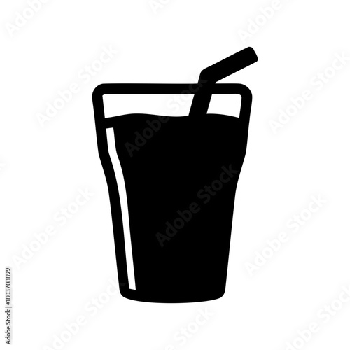 Refreshing beverage in glass with straw, simple vector icon Vector, illustration