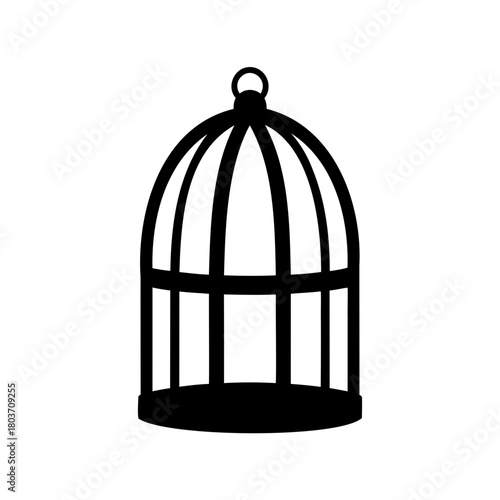 Black silhouette of an empty decorative bird cage icon Vector, illustration