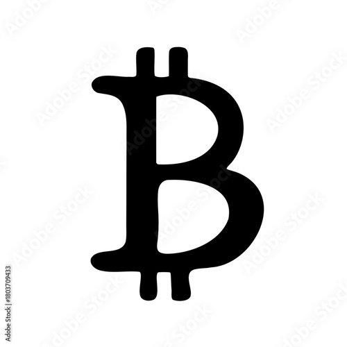 Black bitcoin cryptocurrency digital money symbol on white Vector, illustration