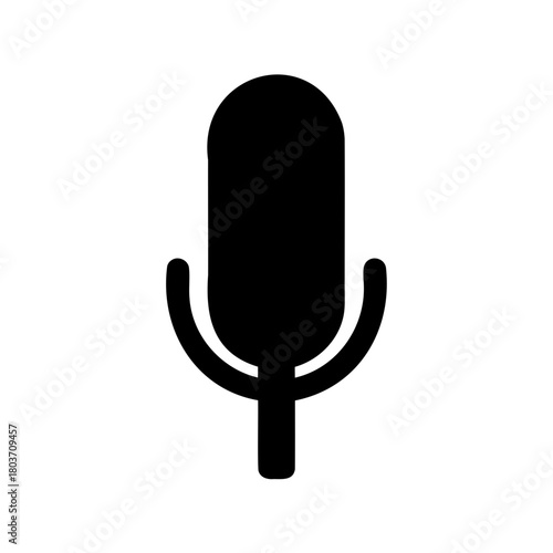 Simple black microphone icon representing audio recording Vector, illustration