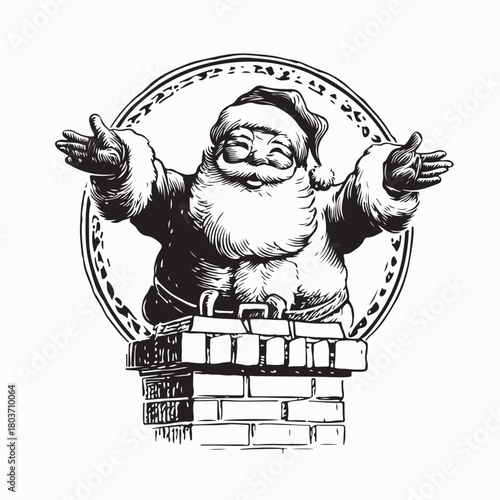 Santa Claus Coming Down Chimney Vector Illustration on white background