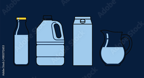 Grab a refreshing cartoon milk carton, jug, and bottles assortment