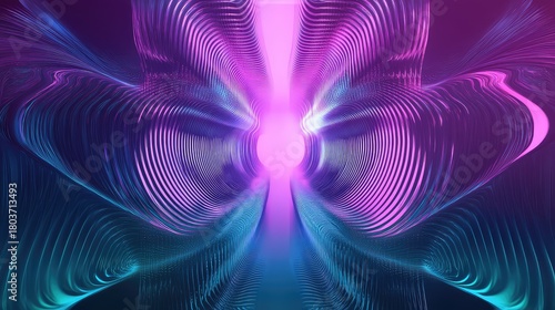 Fototapeta Naklejka Na Ścianę i Meble -  Abstract glowing tunnel with vibrant neon liquid waves