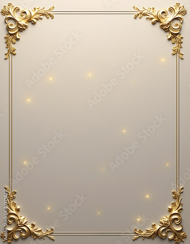 Luxurious Golden Ornate Vintage Baroque Frame with Intricate Floral Scrollwork Patterns, Elegant Decorative Border for Special Event Invitations and Sophisticated Designs