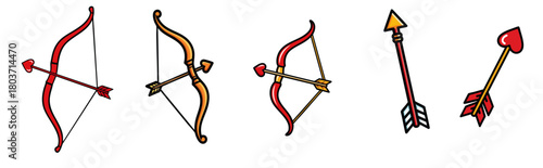 Valentine's Day bow and arrows set with heart shaped arrows, creative Valentine's Day design. Valentine's Day graphic design element includes love archer accessories with hearts and shafts.