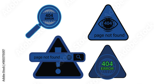 Website 404 error message icons for web development concepts