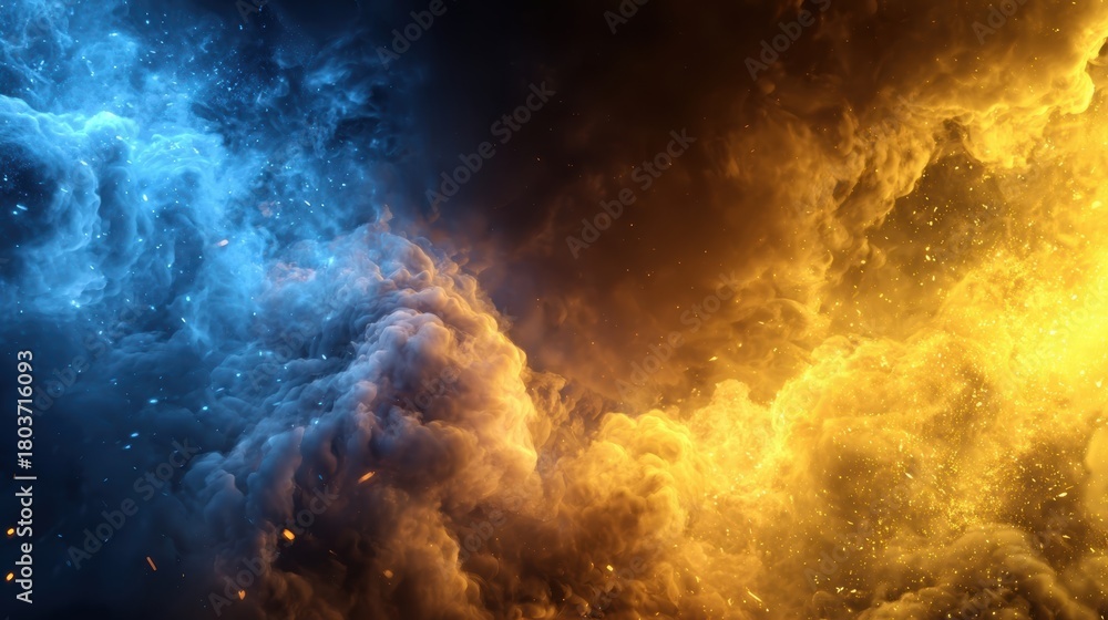 Obraz premium 幻想的な青と黄色のスモーク背景
