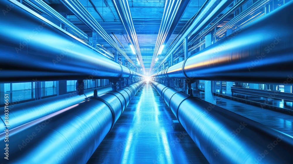 Fototapeta premium Industrial pipes transporting energy and data in facility