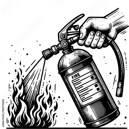 Fire extinguisher black vector icon with transparent background