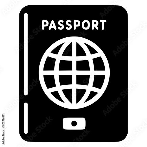 Passport black vector icon with transparent background 