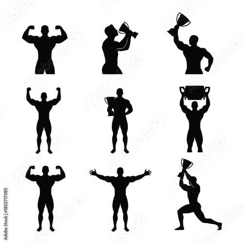 Strong men silhouettes set, sport and success concept.