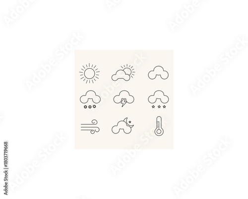 The icons represent various conditions such as sunny, cloudy, partly cloudy, overcast, rainy/snowy thunderstorm, windy, and a crescent moon with a star. 