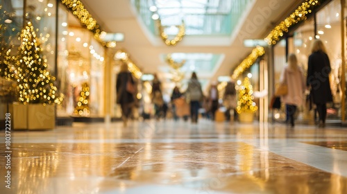 people walking in a decorated shopping mall at christmas
