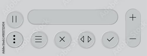 Minimalist Liquid Glass Effect for Web & App Design, White ui light frame square and circle banner with shine stroke. Control center widget for smartphone and web app, vector illustration