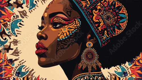 Clean Vector Portrait of Afro Woman for Social Media Identity.