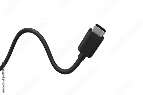 Black USB Type-C Cable Isolated on White Background