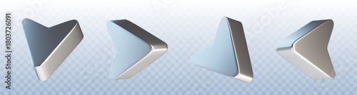3D chrome arrows set isolated on transparent background. Vector realistic illustration of metallic mouse cursors pointing directions, computer software game ui design element, map navigation pointer