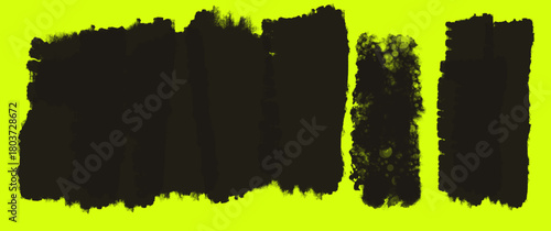 Linocut stamp texture collection. Grunge urban backgrounds set. Rough black ink roller textures. Hand drawn black paint stamp on bright blue bg. Street art distress overlay. Lino ink grungy remains. 