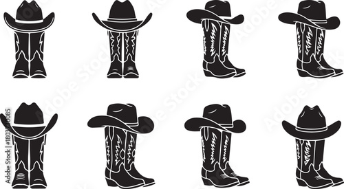 Cowboy Hat and Boot Silhouettes Vector Set | Western Rodeo Apparel Icon Pack