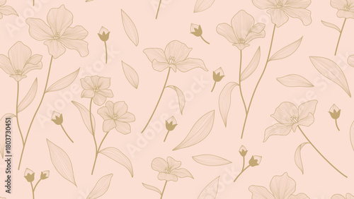 minimal background in pink flowers and leaf with sketch line art gallery wall art vector 
