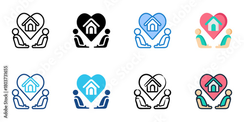 Homeownership counseling icon set multiple style collection 
