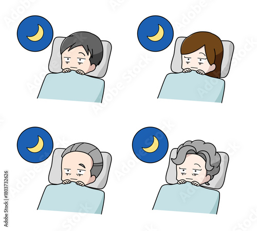 目がさえて眠れない大人のイラスト4種類セット