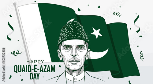 Celebrate Pakistan's Quaid-e-Azam Day with Pride and Patriotism - Honor the Nation's Founder with this Festive Design, Perfect for Posters, Social Media, and Commemorative Projects