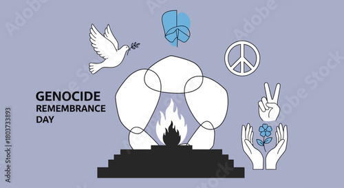 Remembering the past, building a future of peace and healing on Genocide Remembrance Day, a symbolic design of hope, reflection, and global unity for educational and commemorative projects